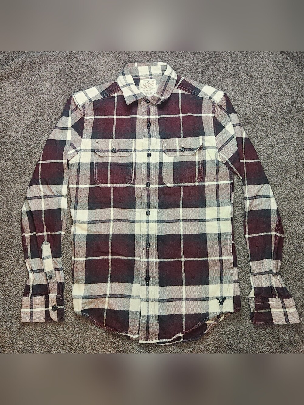 Burgundy & White Plaid American Eagle Flannel Shirt
